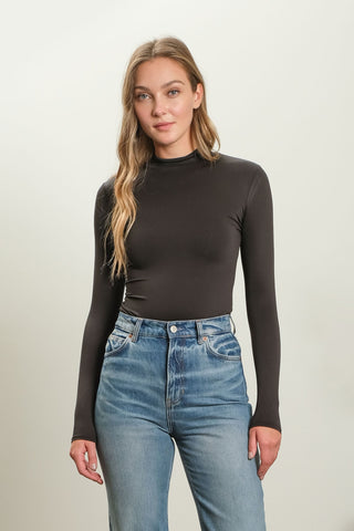 Seamless Mock Neck Bodysuit- Black