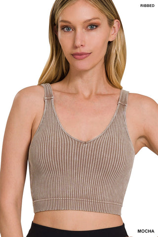 Washed Ribbed Cropped Padded Bralette Tank