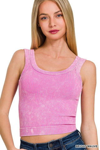 Washed Ribbed  Padded Tank-Bright Mauve