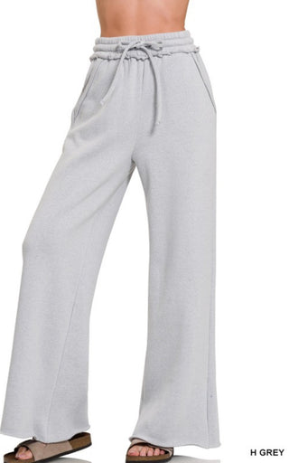 Fleece Exposed Seam Wide Leg Sweatpants Grey