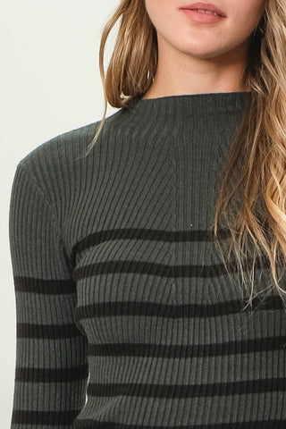 Striped Mock Neck Knit Sweater