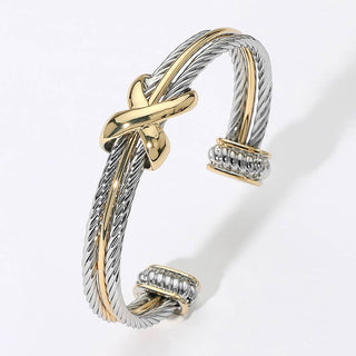 Two Tone Crisscross Pointed Cuff Bracelet