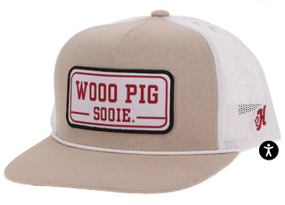 UNIVERSITY OF ARKANSAS" HAT TAN & WHITE W/ RECTANGLE PATCH