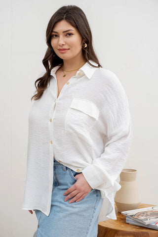 Solid Lightweight Button Down Shirt (CURVY)