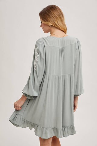 EMBROIDERED V-NECK RUFFLED DRESS: COCO