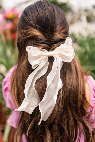 Remi Double Bow Barrette: Cream