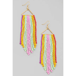 Multi Color Triangle Seed Beaded Fringe Earrings-1