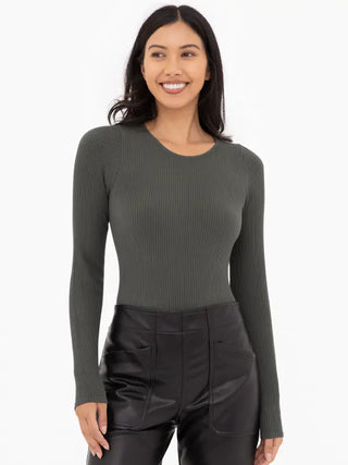 Ribbed Seamless Long Sleeve Bodysuit - Deep Forest