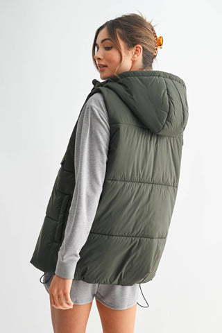 Longline High Neck Padded Vest: OLIVE