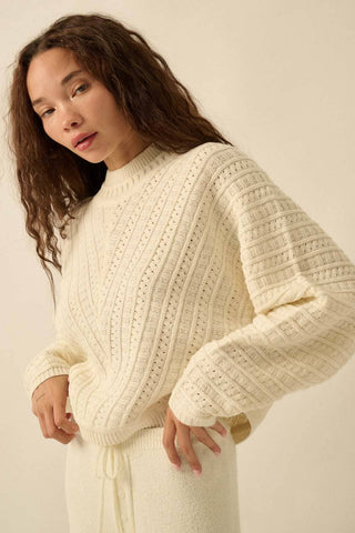 Solid Cable Knit Dolman-Sleeve Sweater