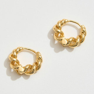 14K Gold Dipped Twisted Huggie Hoop Earrings: Gold