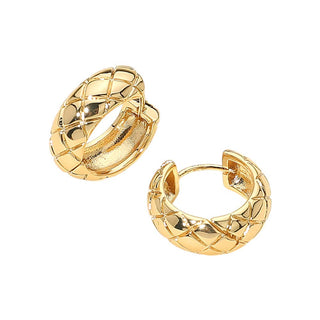 14K Gold Dipped Quilt Pattern Huggie Hoop Earrings: Gold