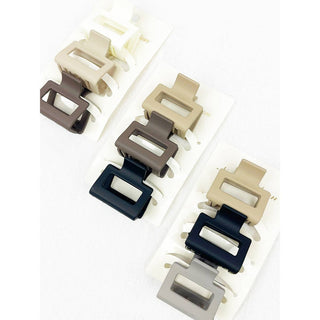 3-Pcs Neutral Color Mini Rectangle Hair Claw Set