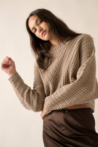 Solid Cable Knit Dolman-Sleeve Sweater