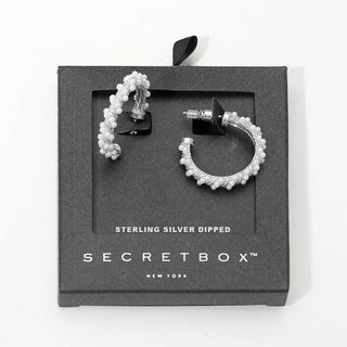 4K Gold Dipped Pearl Twisted Pave Hoop Earrings: Silver