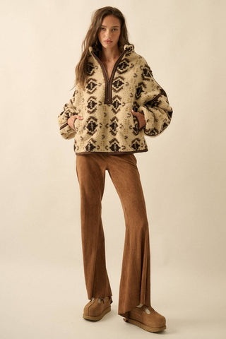 Geo-Print Sherpa Fleece Half-Zip Pullover Jacket
