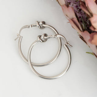 Classic Knotted Hoop Nickel-Free Earrings: Silver