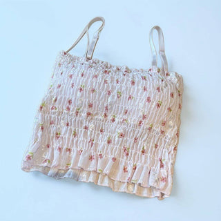 Vesty - White Floral Strappy Bandeau Top: Blue / One Size