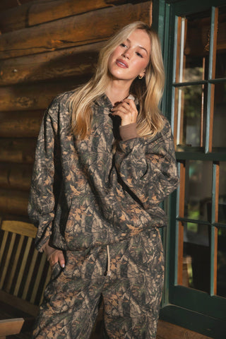 BAYOU Dark Woodland Camo Lounge Fleece Classic Hoodie :