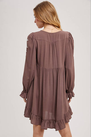 EMBROIDERED V-NECK RUFFLED DRESS: COCO