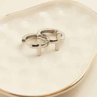 Cera Inspirational Cross Hoop Earrings: Silver