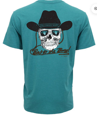 YOUTH BAD COMPANY T-SHIRT TEAL W/BLACK & WHITE SKULL LOGO