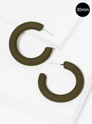 30Mm Dark Green Hoop Earrings