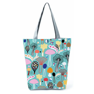 Turquoise Toadstools Mushroom Print Tote Bag