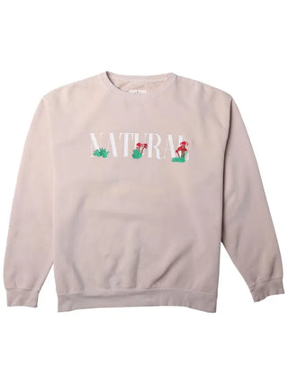 Embroidered Mushroom Fleece Crewneck Sweatshirt- Cream