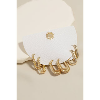 Mixed Rectangular Hoop Earrings Set: Gold