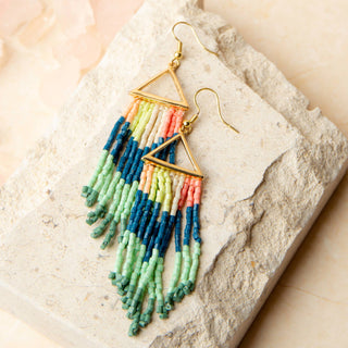 Beaded Earrings Irie Seed Bead Triangle Chandelier: Coral/Green
