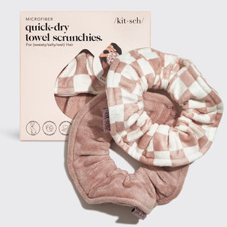 Microfiber Quick-Dry Towel Scrunchie 2PC- Terracotta Checker