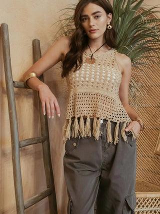 Crochet Knit Fringe Hem Tank Top