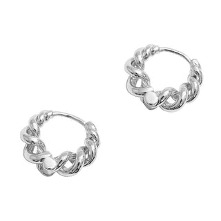 14K Gold Dipped Twisted Huggie Hoop Earrings: Silver