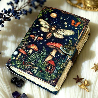 Leather Journal Blank Vintage Notebook with Mushroom Print