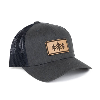 TriPine Leather Patch Trucker Hat: Heather Charcoal/ Charcoal