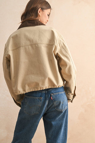 COLLAR CONTRASTED UTILITY JACKET: Beige