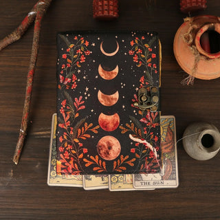 Leather Journal Blank Vintage Notebook with Moon Print  