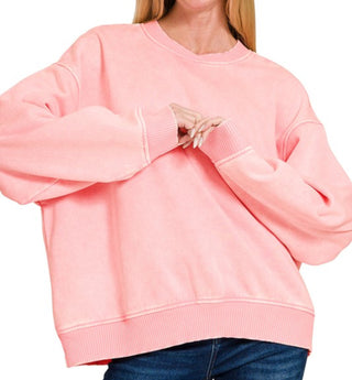 Pink Acid Wash French Terry Pullover