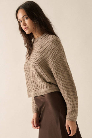 Solid Cable Knit Dolman-Sleeve Sweater