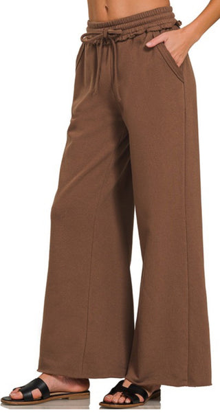 Fleece Exposed Seam Wide Leg Sweatpants Brown