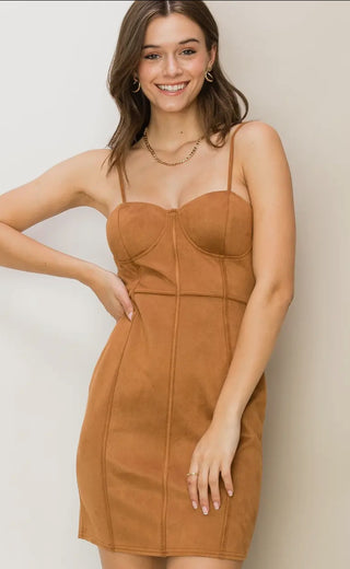 Faux Suede Mini Corset Dress