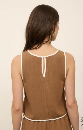 Contrast Trim Linen Top