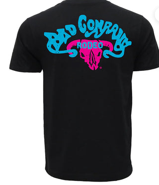 YOUTH BAD COMPANY T-SHIRT BLACK W/BLUE & PINK LOGO