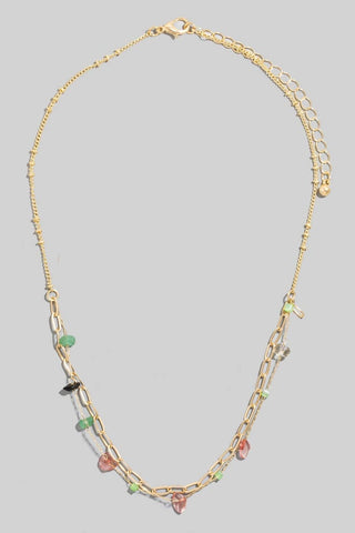 Pebble Stones And Faceted Beads Layered Chain Necklace: MT