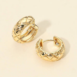 14K Gold Dipped Quilt Pattern Huggie Hoop Earrings: Gold