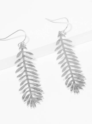 Hammered Metal Leaf Drop Earrings Silver