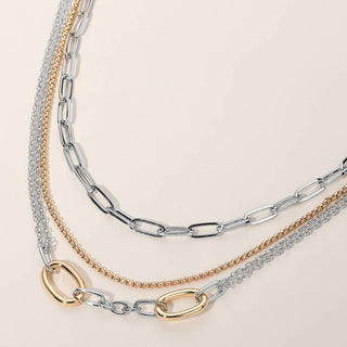 2PCS - Metal Link Paperclip Chain Layered Necklace: SILVER GOLD