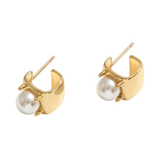 14K Gold Dipped Pearl Accent Geometric Earrings: Gold