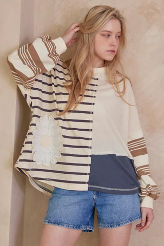 Mixed Stripe Long Sleeve Top Sunflower